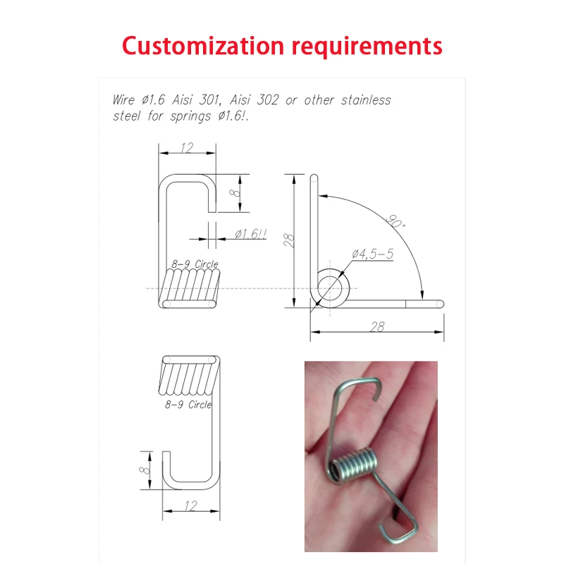 Torsion Springs - Customized，Wire diameter 1.6.mm, 304 stainless steel，1Pcs