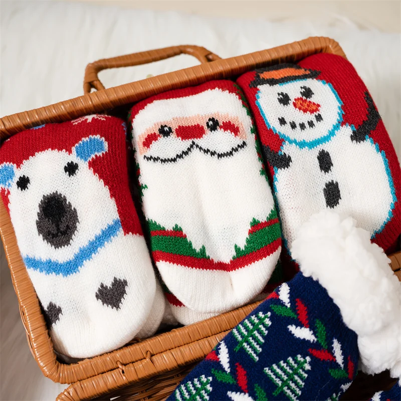 New Winter Kids Cartoon Christmas Socks Boys Girls Thicken Cotton Warm Floor Children Sock Non-Slip Thermal Cute Family Socks