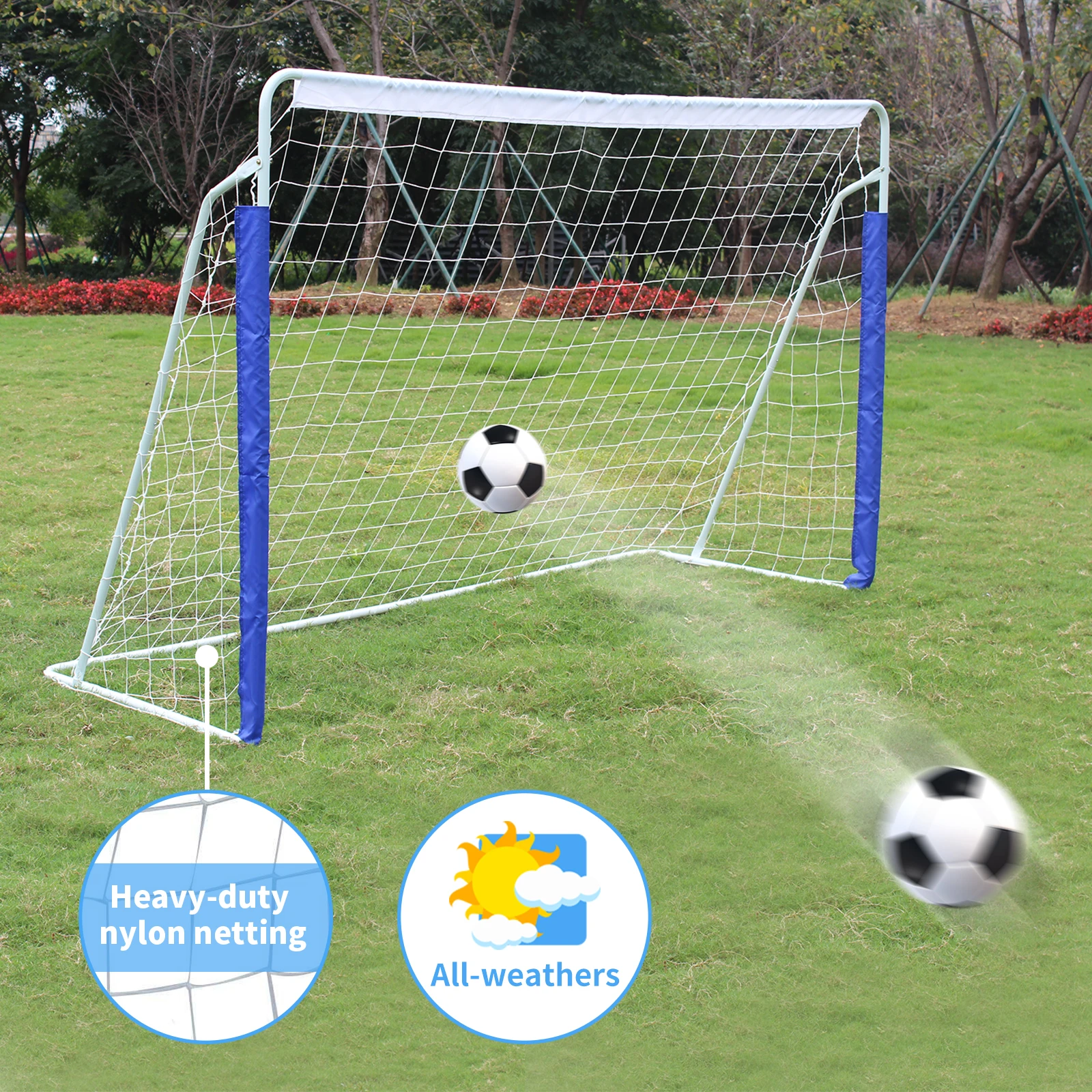 Buts de football portables à montage rapide pour jardin - Filet de football pliable avec sac de transport, cadre en fibre de verre durable et angles en acier pour entraînement intérieur et extérieur