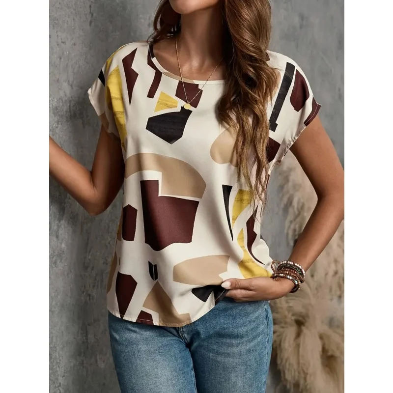 3D Printed Flower Stripe T Shirt For Women Colorful Geometry Graphic Short Sleeves Summer Street O-Neck Tees Tops Loose T-Shirts