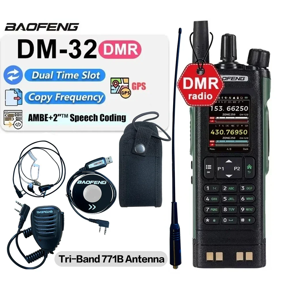 BAOFENG DM32 Walkie Talkie DMR GPS 10W DM-32UV Multi Band TDMR Dual Time Slot Wireless Copy Frequency Type-C AM/FM Two Way Radio