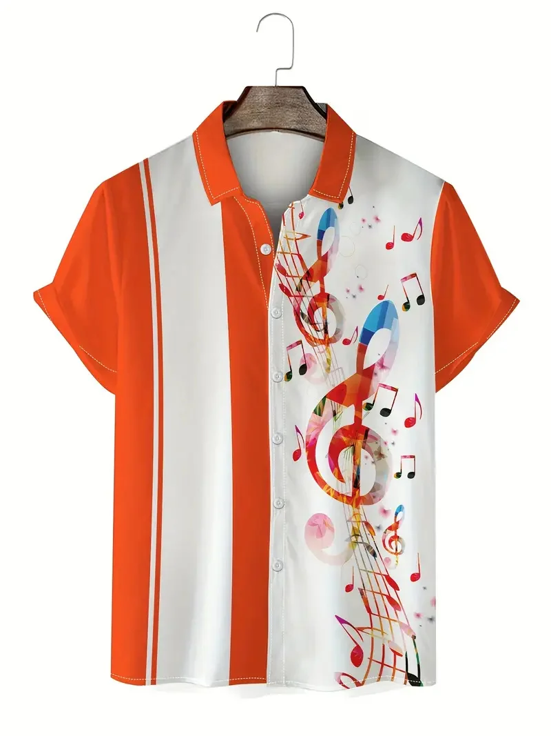 

2025 Summer New men's Short Sleeved Shirt Black And White Color Blocked Printed Shirt Hawaii Vacation Popular Shirt