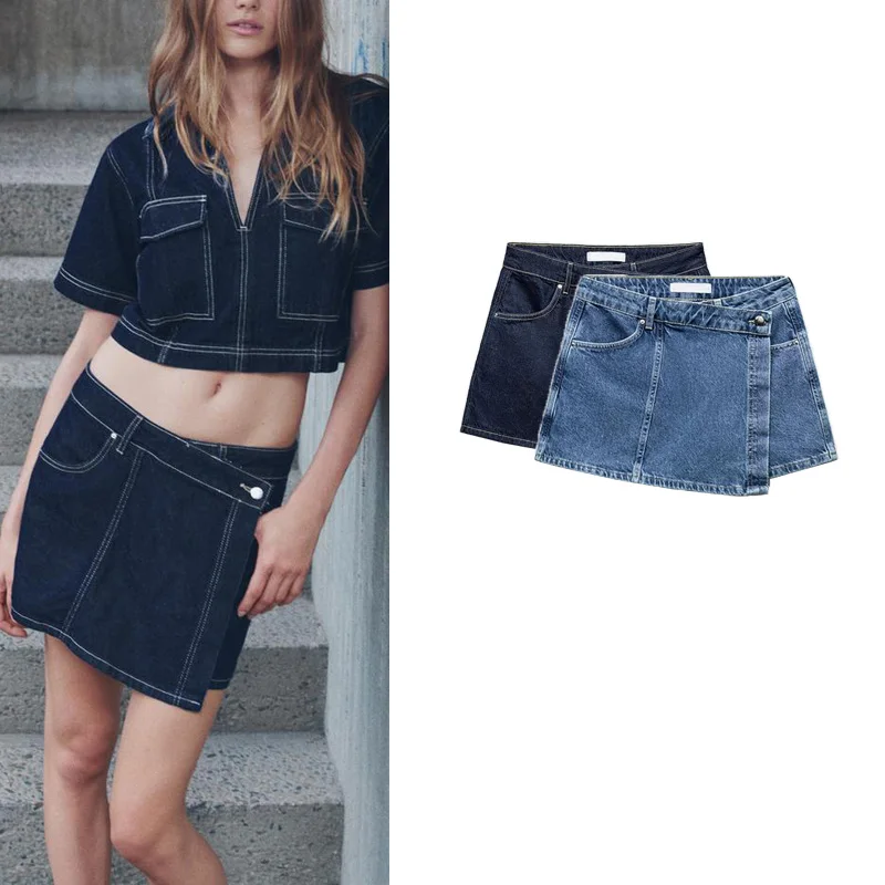 

Spring New Women's Commuter Casual Versatile Asymmetric High Waist A-Line Skirt Denim Skirts Sli All-Match