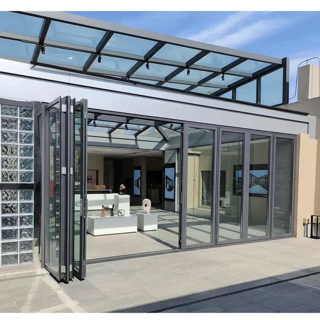 Commercial Large Size Entrance Folding Door Anti Storm Rain Heavy Duty Accordion Folding Doors High Quality Fold Up Doors