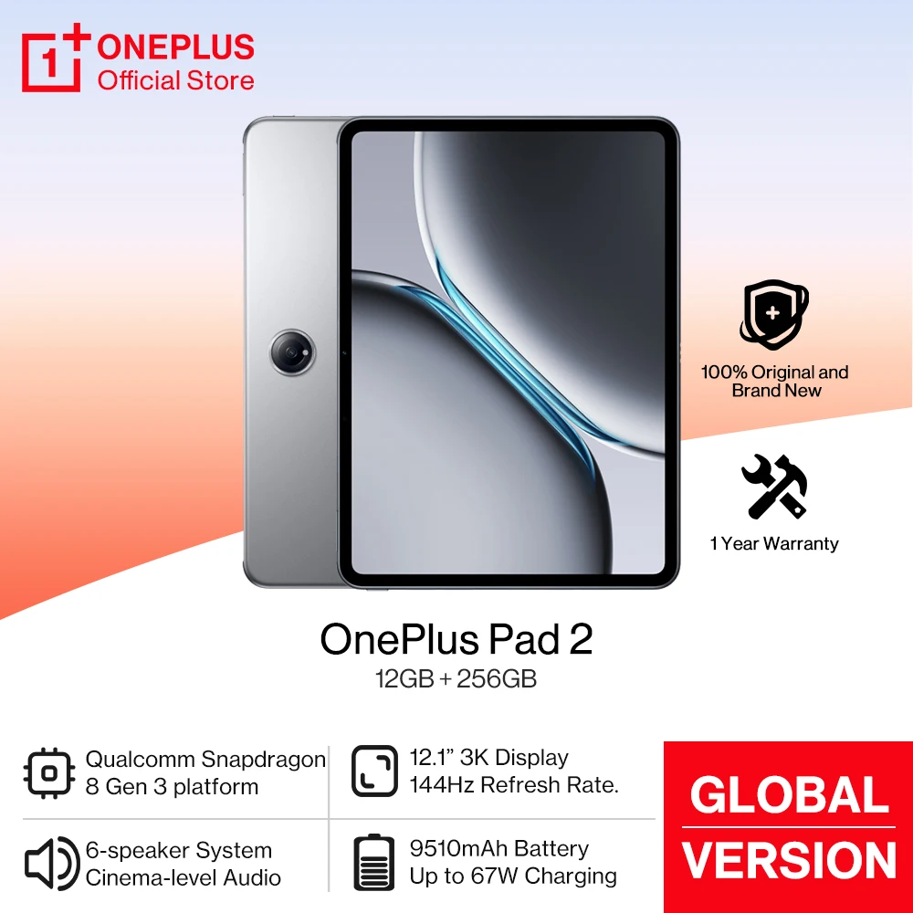Планшет OnePlus Pad 2, глобальная версия, 12 ГБ, 256 ГБ, набор микросхем Snapdragon 8 Gen 3, дисплей 12 дюймов, аккумулятор 9510 мАч, OxygenOS 14