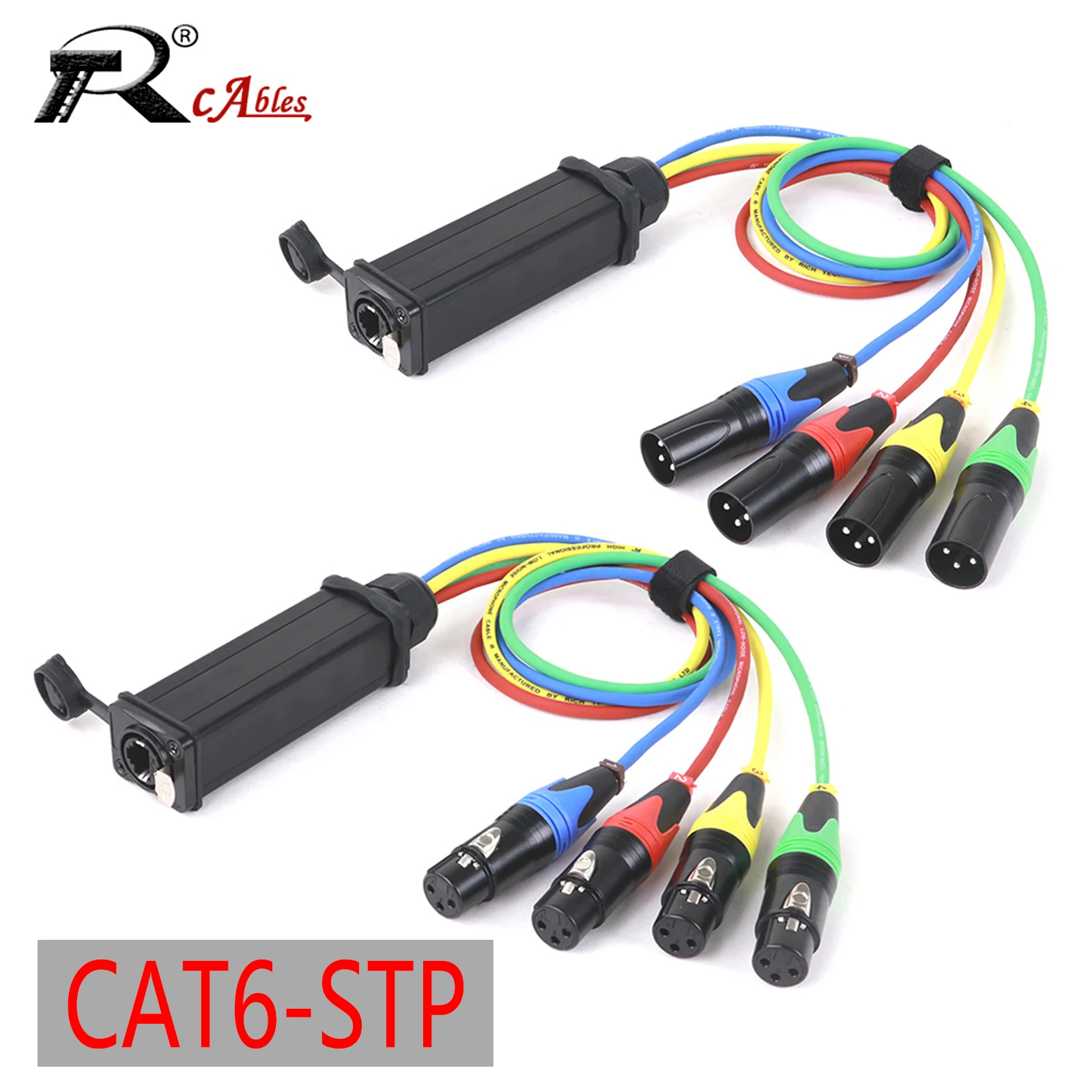 

0.5M-5M Pair of 4 Channel 3-Pin XLR Snake Multi Network Snake Receiver to Single Ethercon Color Cable -CAT6 Shielded Cable