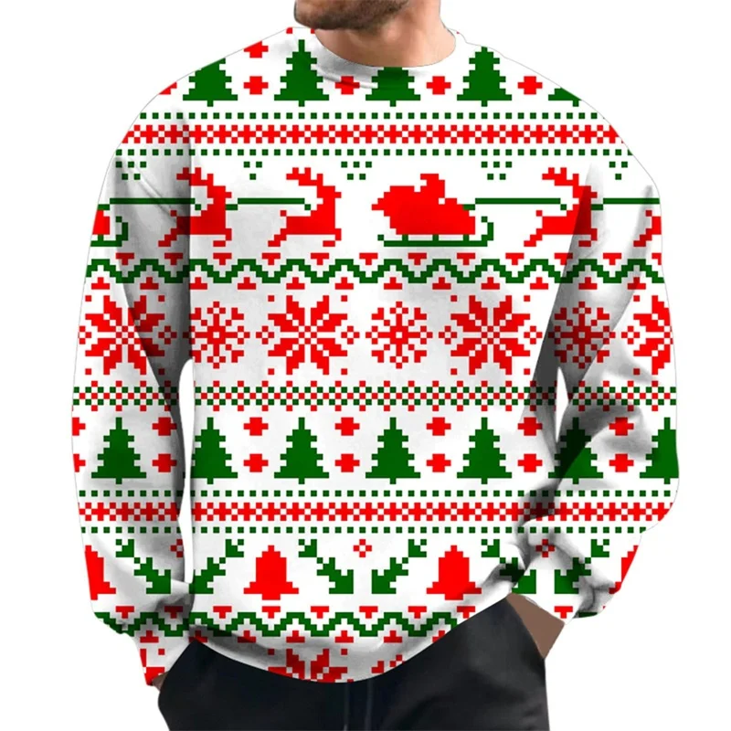 لطيف الألبكة نمط هوديي للرجال شجرة عيد الميلاد ثلاثية الأبعاد مطبوعة البلوز الخريف الشارع طويلة الأكمام س الرقبة هوديس بلوزات فضفاضة #4