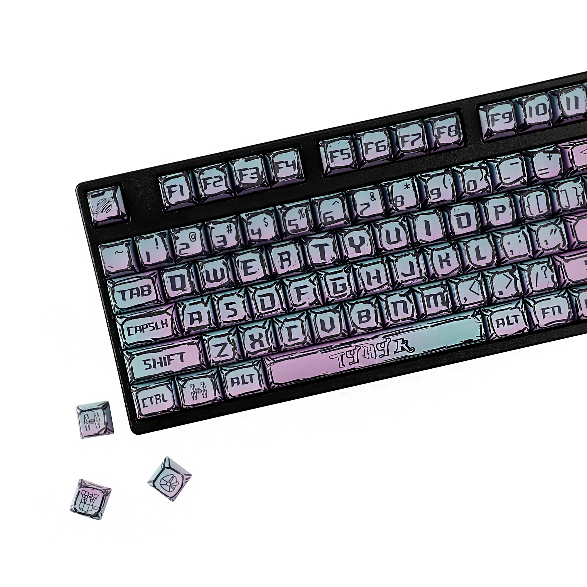 

YMDK 126 клавиш градиентный колпачок в стиле панк Cherry MDA Profile Dye Sub PBT колпачки для механической клавиатуры 61/64/75/84/87/100/104/108 MX