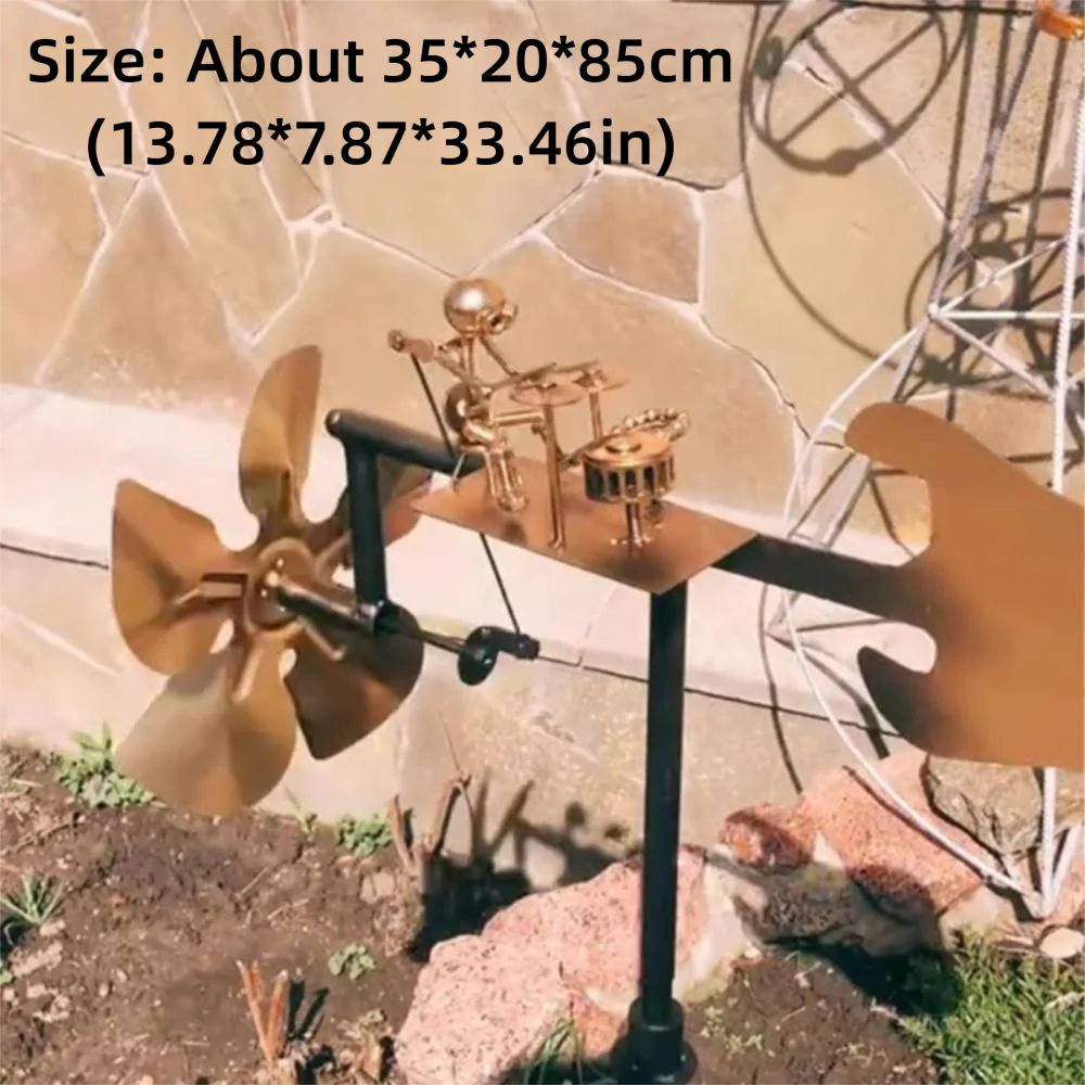 Metal Drummer Windmill Garden Decoration Percussionist Music Statues Yard Ornament Handmade Metal Drummer Windmill view 2