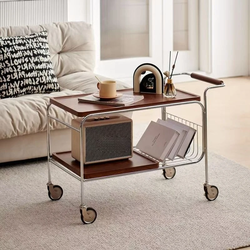 Mobile side few wheeled trolley creative small coffee table cream wind bedside table household