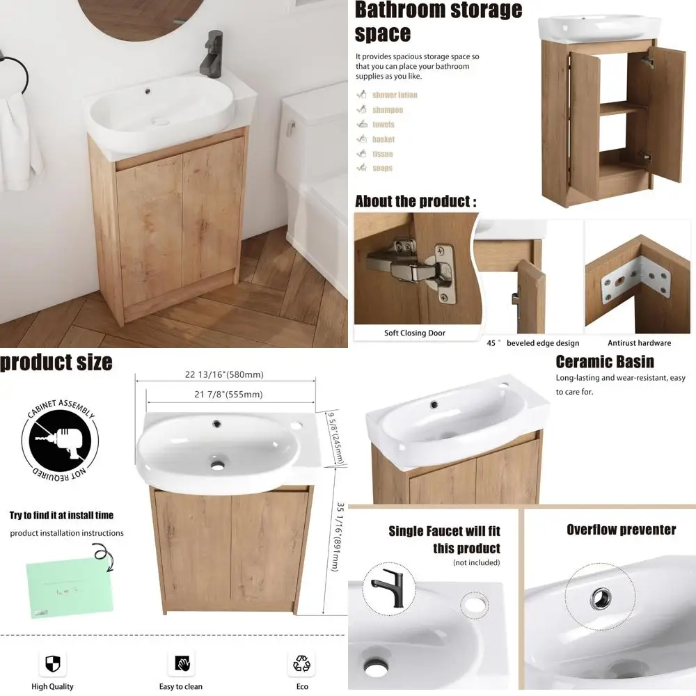 

современный 23-дюймовый керамический туалетный столик для раковины, отдельно стоящий напольный шкаф с мягкой дверью