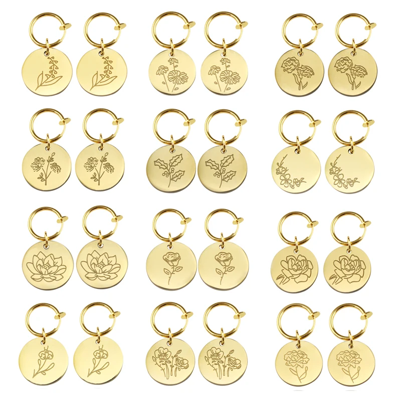 Gold Color Stainless Steel Birth Month Flower Charms Earrings For DIY Earrings Jewelry Making Birthday Gift Women