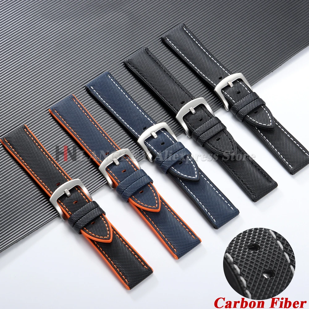 Cinturino per orologio in fibra di carbonio 20mm 22mm 24mm per Seiko per Omega Donna Uomo Cinturino con fondo in silicone morbido impermeabile Bracciale premium