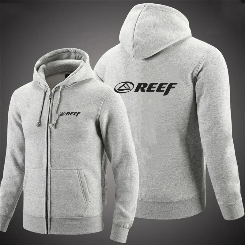 Reef cárdigan con capucha para hombre, chaqueta Jacquard con bolsillo y cremallera, deportes, Fitness, ocio al aire libre, correr, ropa deportiva de Color sólido