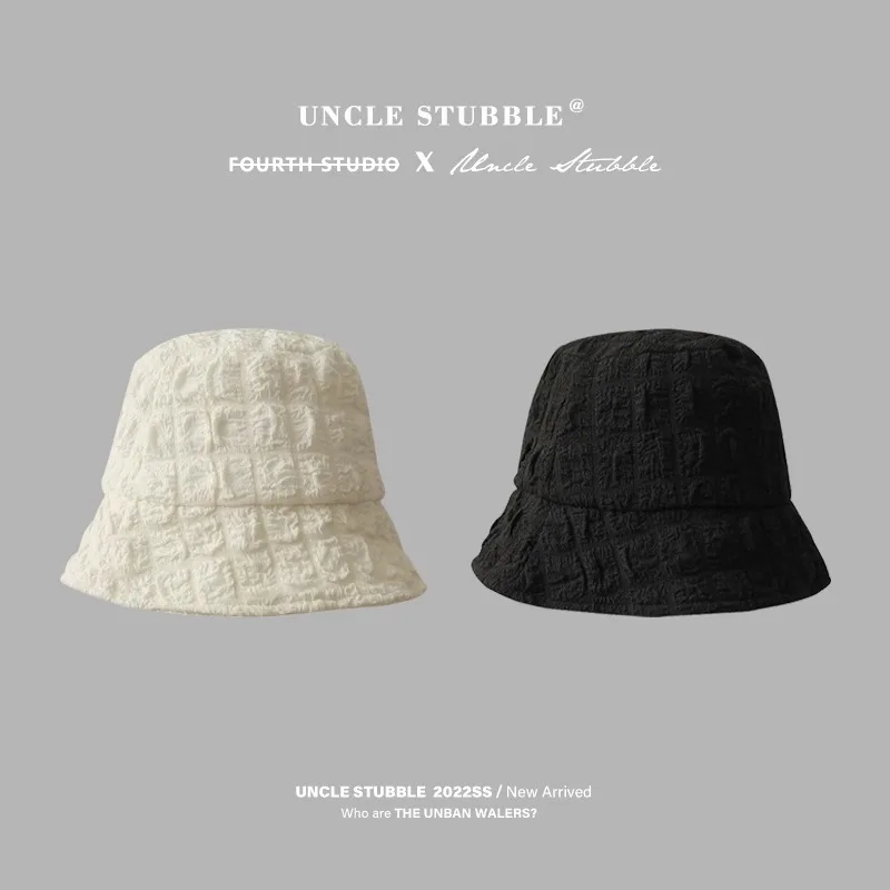 Korean Dongdaemun popular bubble fabric bucket hat for girls, off-white fisherman hat