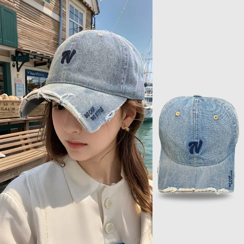 

2025 Unisex Retro Washed Denim Baseball Cap – Broken Eaves Embroidery Outdoor Hip-Hop Style for Men & Women Caps for Men's Cap