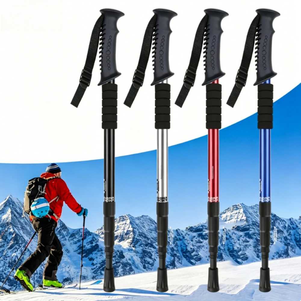 3 Sections 4 Sections Ultra-light Folding Trekking Poles Aluminum Alloy Retractable Outdoor Ski Climbing Camping Trekking Poles