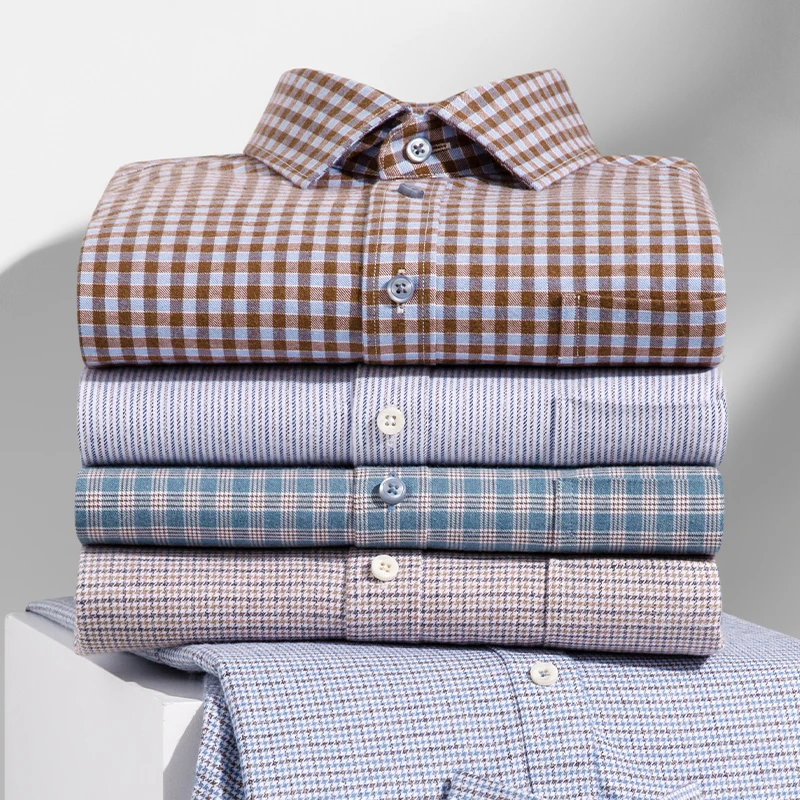 

New Classic stripes Plaid Men's Shirts Long Sleeve Casual Fashion Plaid 100 Cotton Long Sleeve Shirt Men Regular Fit Soft Cozy