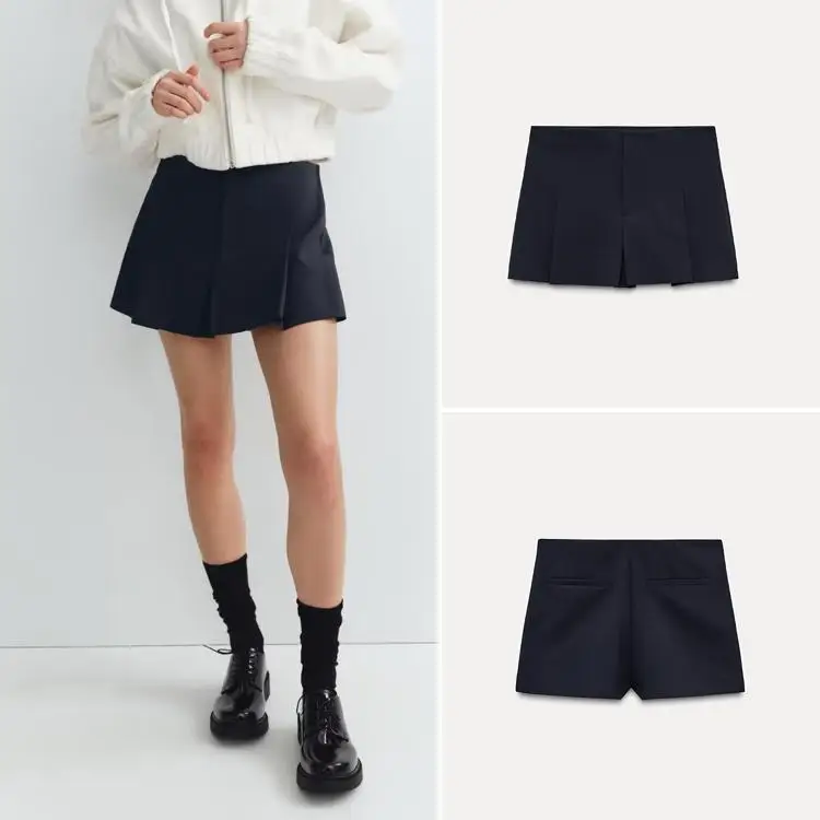 

Spring New Arrival Women's Casual Skirt Pants with Check Design And Wide Pleat Decoration Ethnic Style Fashionable Ladies' Wear