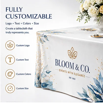 Custom Milk Silk Tablecloth Rectangular Stretch Table Cover for Wedding Banquet Party Event Decoration