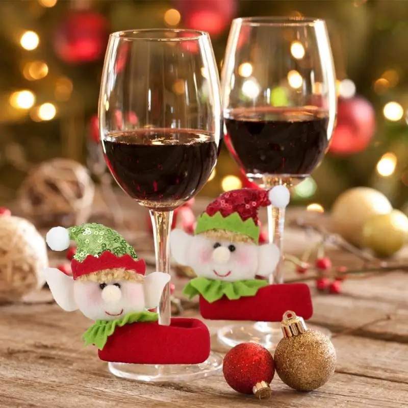 2/3/5PCS Christmas Wine Glass Ring Genie Wine Cup Cover Goblet Sprite Sequins Couples Gift Christmas Home Wine Bottle Decoration