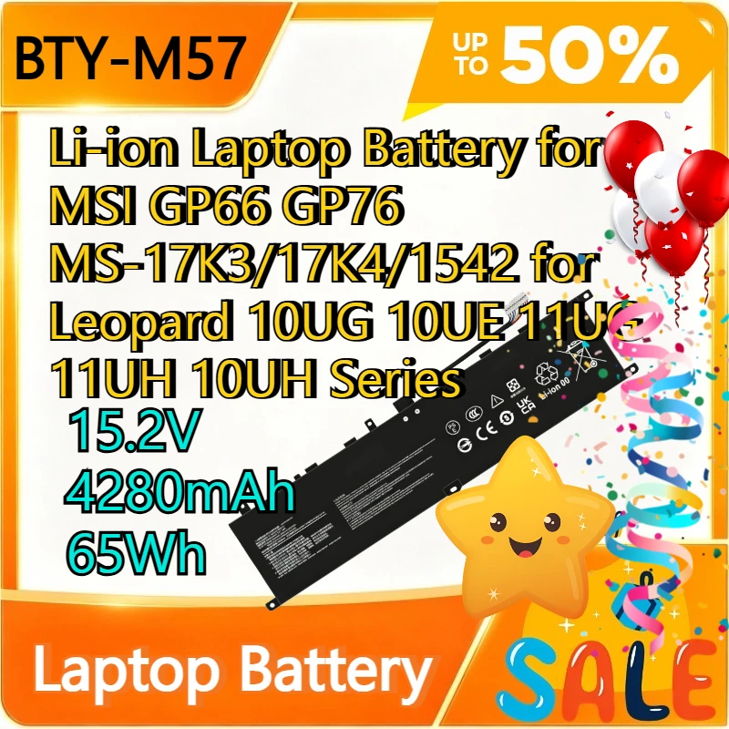 15.2V 4280mAh BTY-M57  Li-ion Laptop Battery for MSI GP66 GP76 MS-17K3/17K4/1542 for Leopard 10UG 10UE 11UG 11UH 10UH Series
