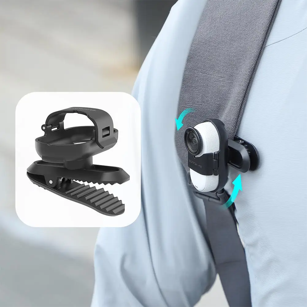 Soporte de clip de cocodrilo de liberación rápida para Insta360 GO3/3S 360 ​ ​ Soporte de clip para mochila y cámara deportiva con ajuste de rotación de grados