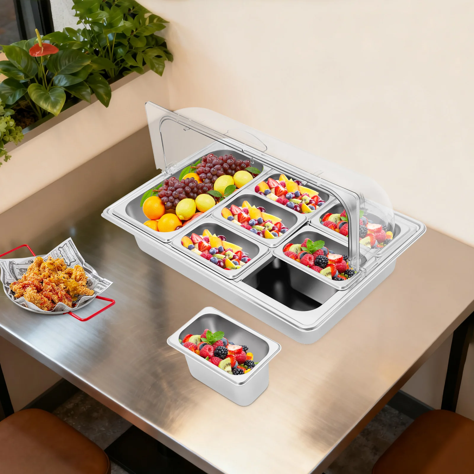 

Серебряная нержавеющая сталь 56*36*30 см, семиэлементная раковина, прозрачная откидная классификация, более четкая ресторанная тарелка