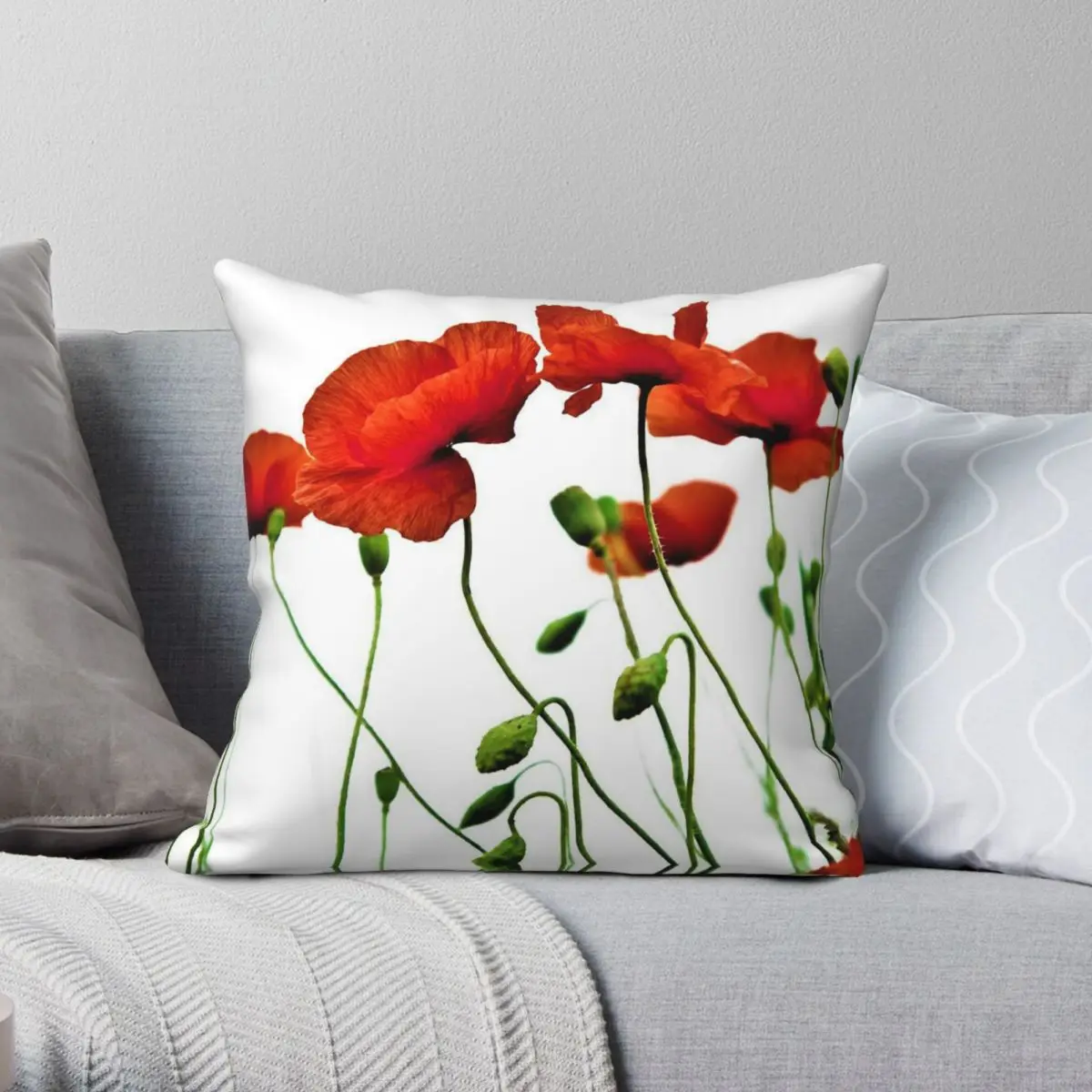 Poppy Day Remembrance Day Square Pillowcase Polyester Linen Velvet Pattern Zip Decor Pillow Case Bed Cushion Cover 45x45