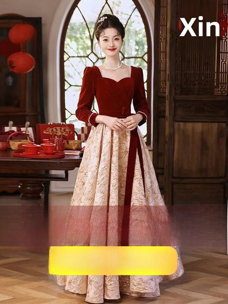 

plus Size Bridal Evening Dr New Chinese Sle Long Sve Wedding Dr Ele Cotton Blend Summer 2025 for Young Women