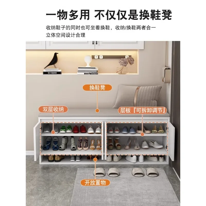 Solid wood  change stool door household light luxury high-end  cabinet seat stool integrated soft bag  rack shoe sto