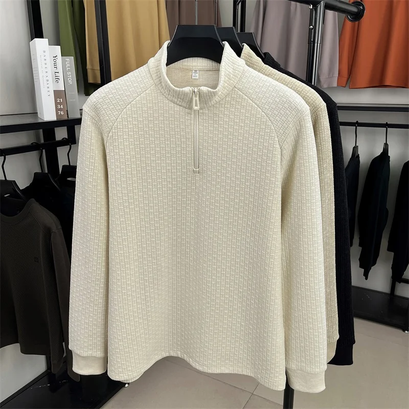 عالية الجودة نصف سستة الوقوف طوق البلوز الرجال الخريف جديد عصري الهراء تصميم الكورية فضفاضة عادية كم طويل تي شيرت #4