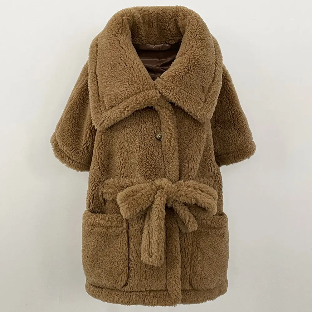 MENINA صدرية نسائية موضة خريف جديدة سترة سميكة دافئة كبيرة الحجم من الفرو سترة نسائية قصيرة من الألبكة معطف فرو حقيقي بدون أكمام للسيدات