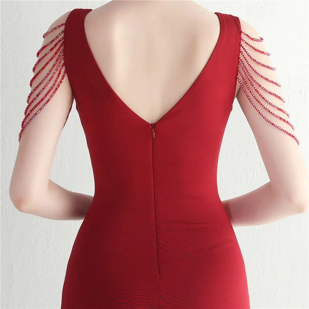 Elegante vestido de fiesta de trompeta con cuello en V, vestidos de noche Sexy con cuentas