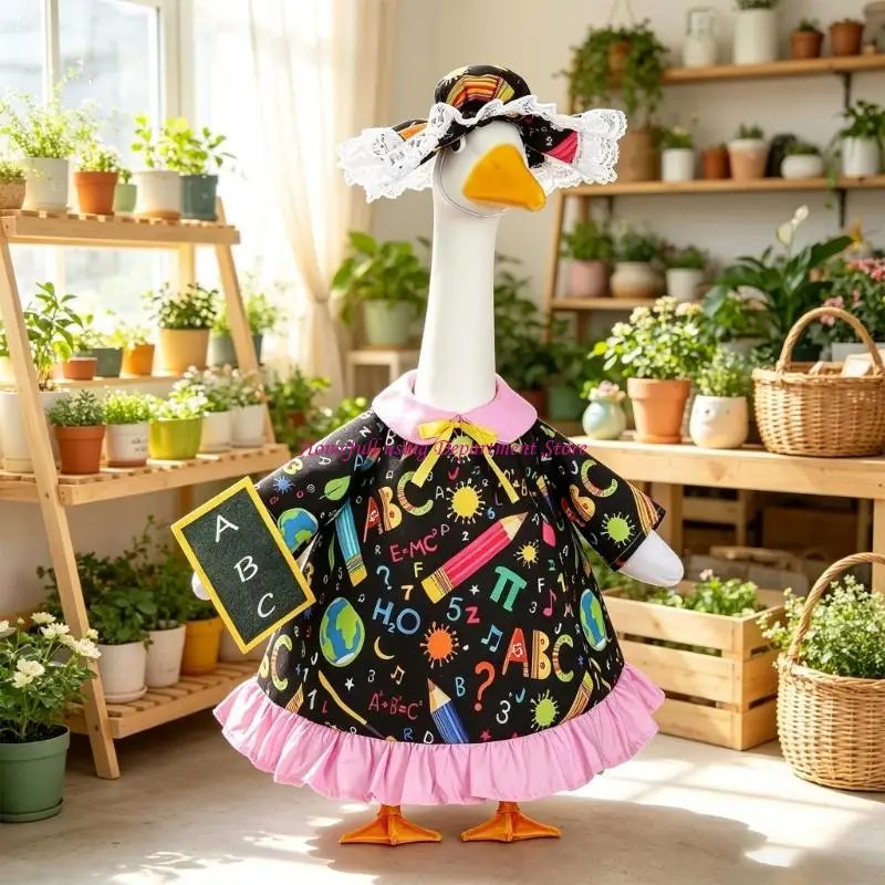  Yard Side Porch Statue Clothes with Classroom Print Seasonal Porch Gooses Outfit