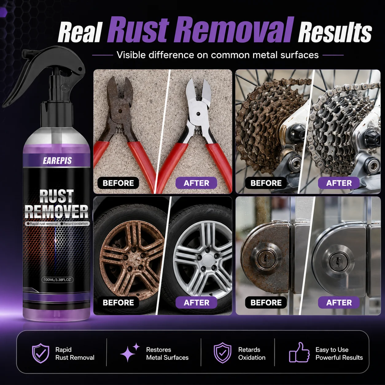 Car Rust Remover Spray - Exhaust/Wheel Care,Removing Rust Providing Surface Protection On Car Brake Pads Iron Metal Surface