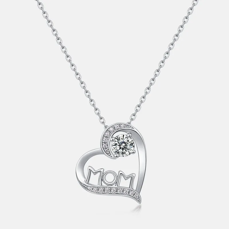 Lefei-Clássico Moissanite Diamondset MOM Colares Coração para Mulheres, S925 Prata, Jóias Festa, Presentes da Moda, Moda Luxo, NL017794