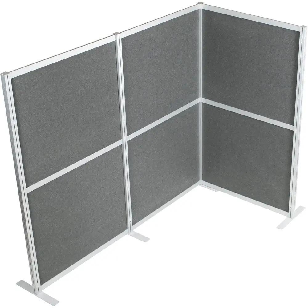 

L-Shaped 3-Panel Partition, Freestanding Privacy Screen, 66 Tall, Light Gray