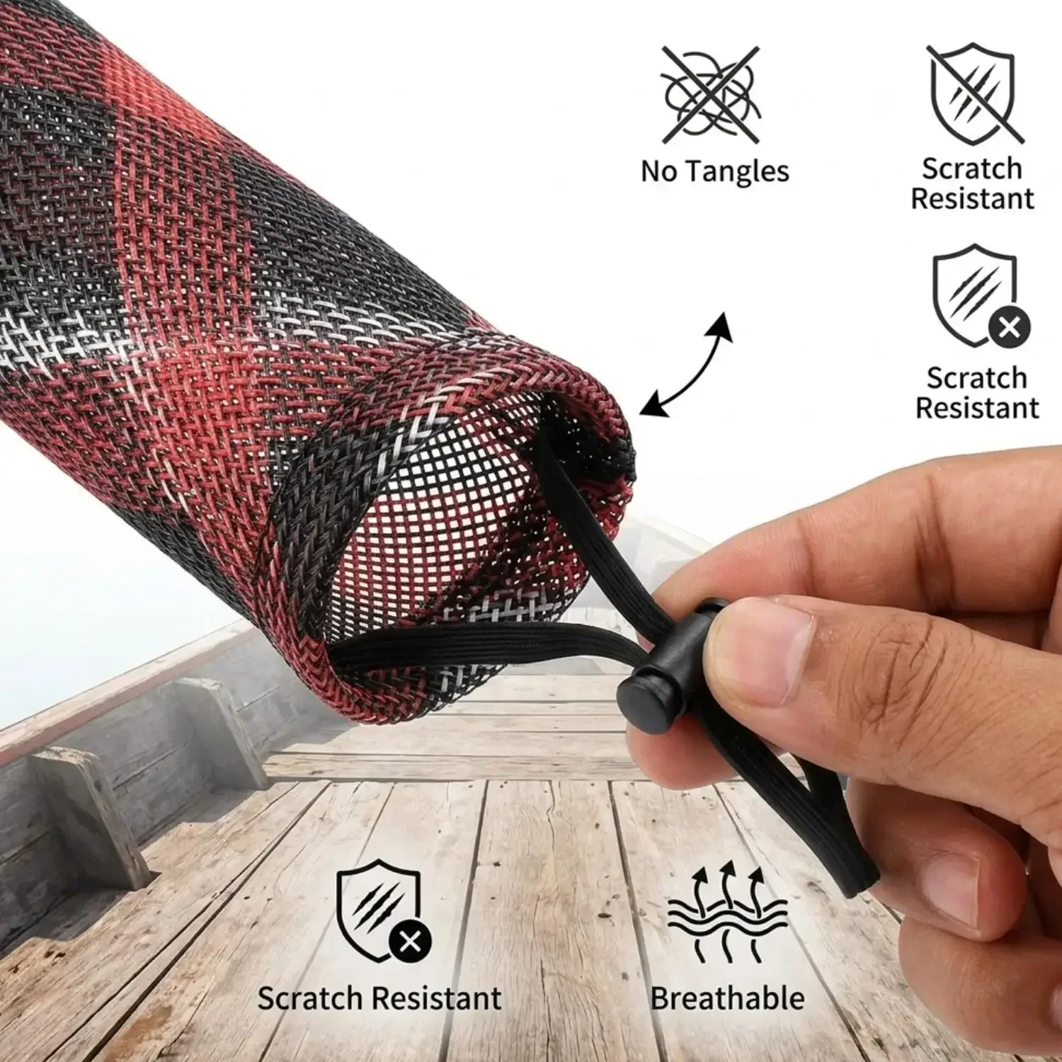 170cm Angelruten-Schutzhülle für Baitcasting- und Spinnruten, Atmungsaktiver PET-Netzsocken-Überzug, Feuchtigkeitsbeständig und Kratzfest, 2/1 Stück – Detail 12