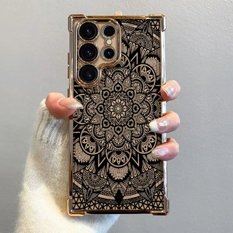 For Samsung Galaxy S25 S24 S23 S22 Ultra Plus S20 FE A56 A55 A53 A52S A54 A33 A34 A32 A73 5G Black Lace Pattern Clear Phone Case view 5