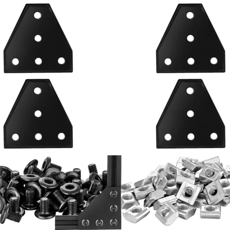 

4 Sets Corner Bracket 5 Hole L T Shape Joint Plates Set with Screws and Nuts for 2020 3030 4040 Aluminum Extrusion Accessories