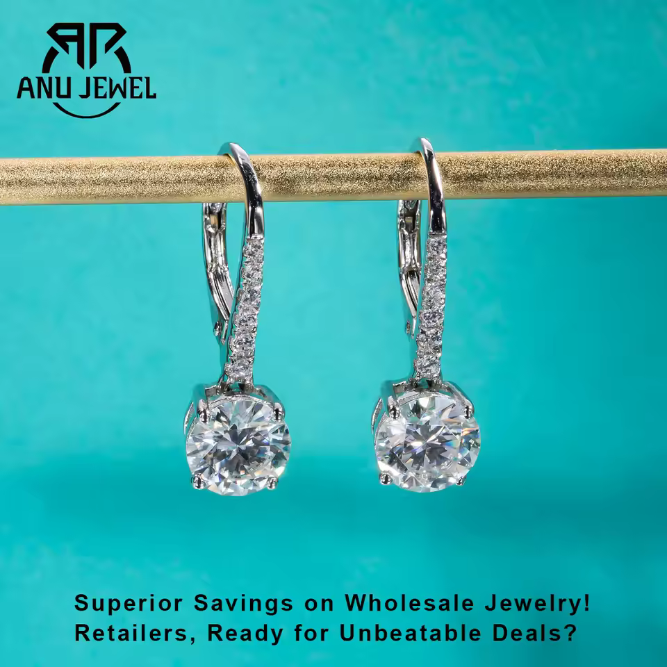 AnuJewel 1 Carat D Color Moissanite Dangle Drop 925 Sterling Silver Earrings With Certificate Jewelry Wholesale