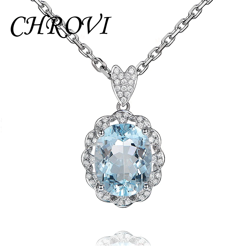 Exquisiter 925 Sterling Silber Neuer Stil Eleganter Ovaler Aquamarin-Anhänger für Damen, Hochwertiges Halsketten-Schmuckstück – Detail 2