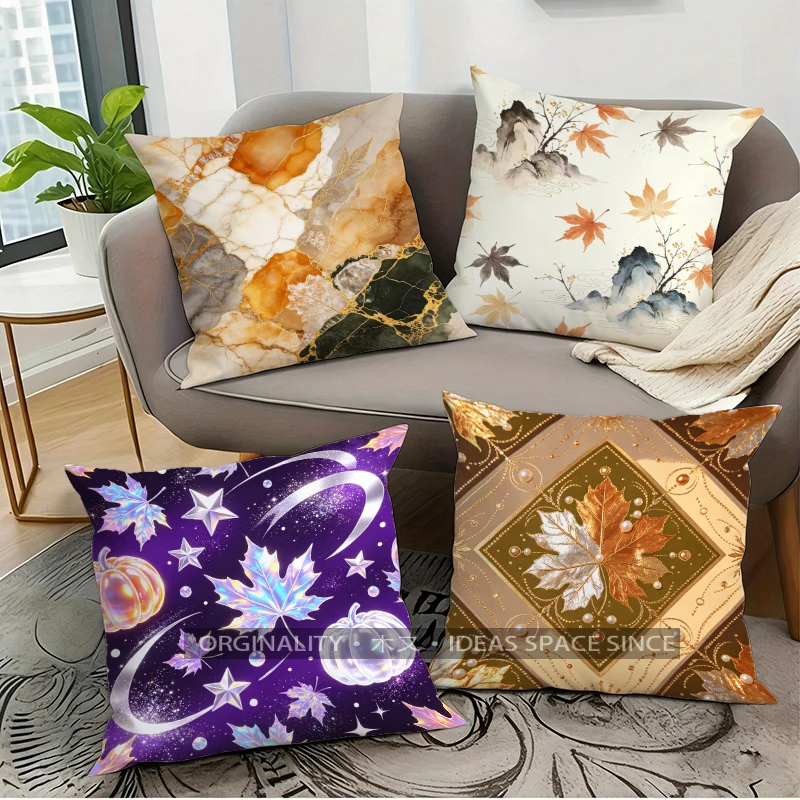 Fall Vibes Maple Throw Pillow Covers Pattern Cushion Cover Suitable for Sofa Bedroom Car Pillow Cover