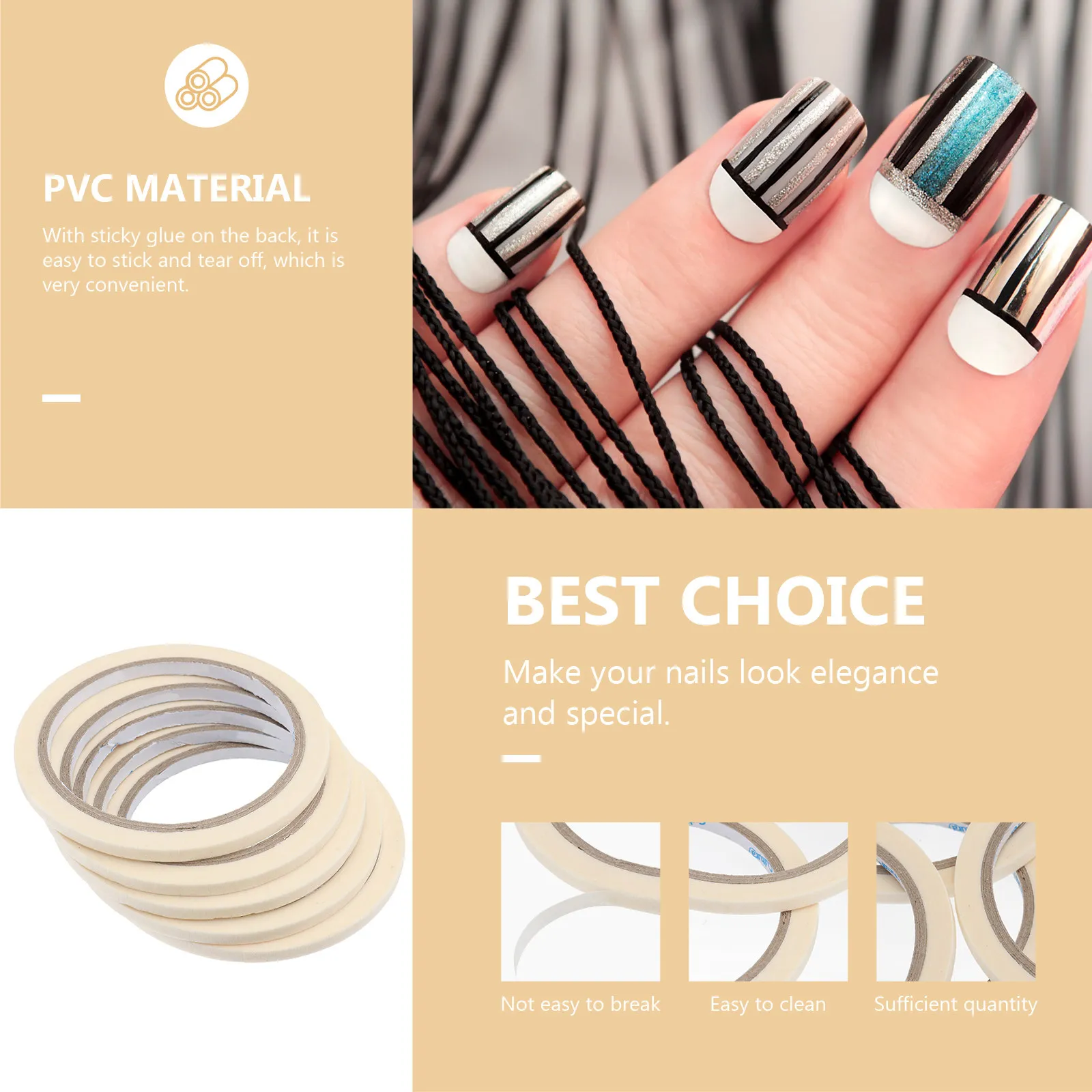 Professional Nail Art Tape 5pcs – 0.5cm Width, Strong Adhesive for Straight Tips & Elegant DIY Nail Designs