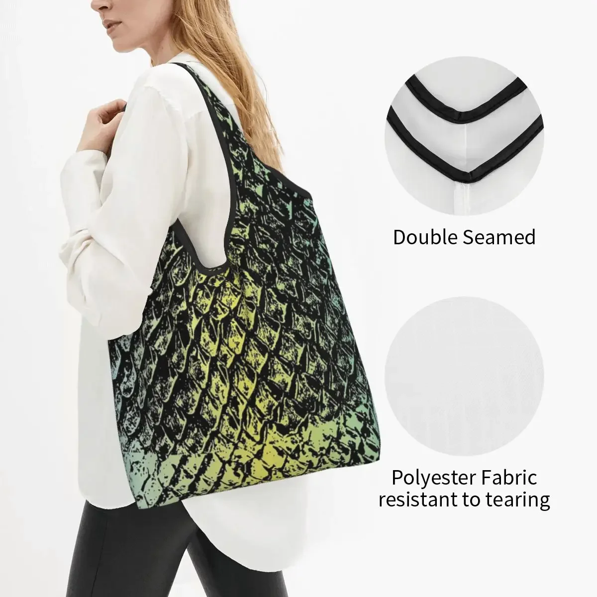 Snake Skin Alligator In Artwork Print Portable Tote Shopping Bags Foldable Shopper Bag Groceries Handbag Shoulder Bag
