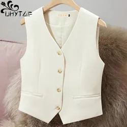 Fashion Woman White Vest Top Sleeveless Women's Cropped Suit Vest Summer Office Wear Waistcoat Women Casual Black Crop Top 3178