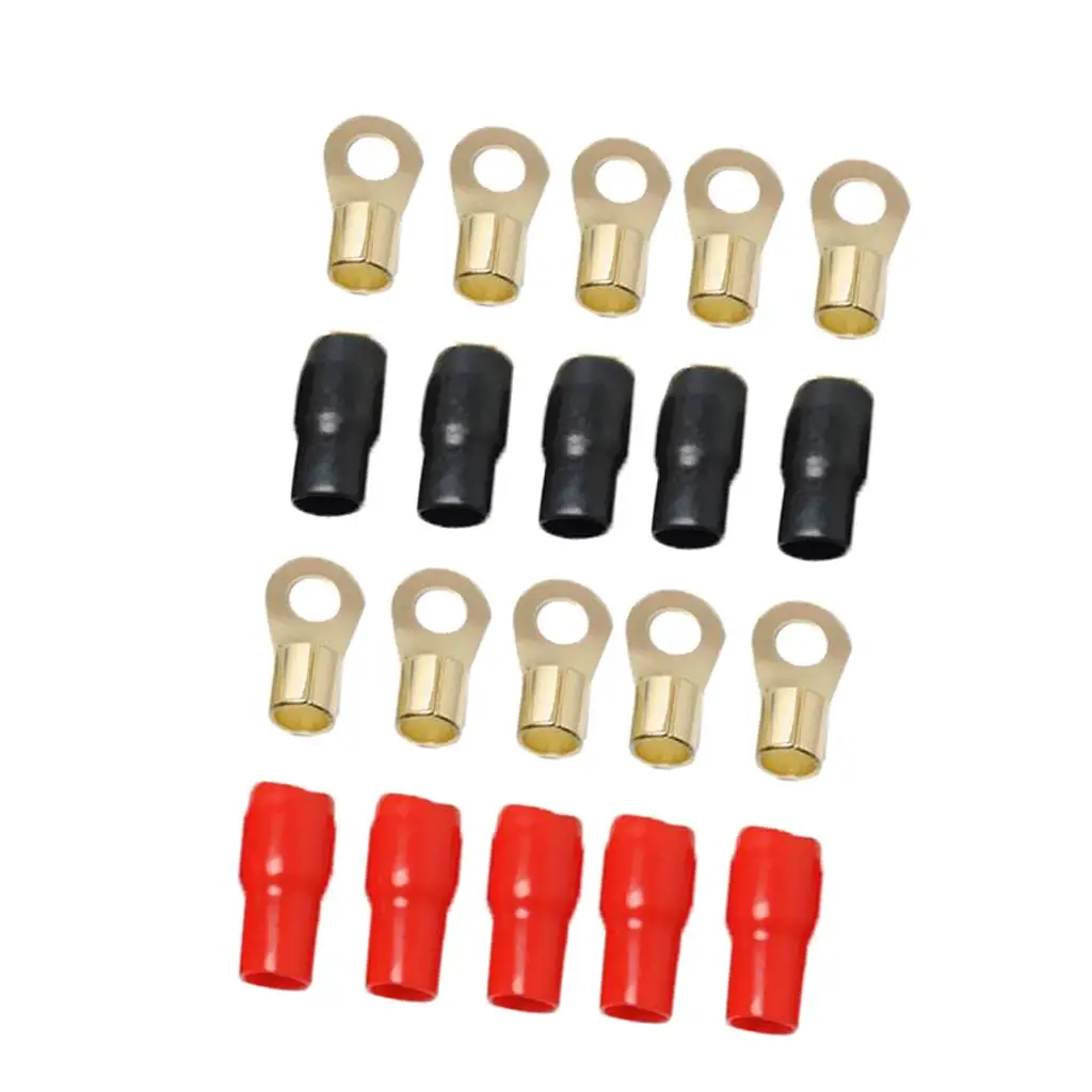 5 Pairs 4 AWG Electrical Ring Terminal Wire Connector Gold-plated Brass