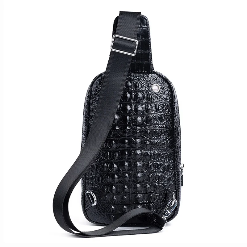 Genuine Leather Men Chest Pack Shoulder Bag Retro Designer Crocodile Pattern Male Real Cowhide Cross Body Bags Sling Backpack