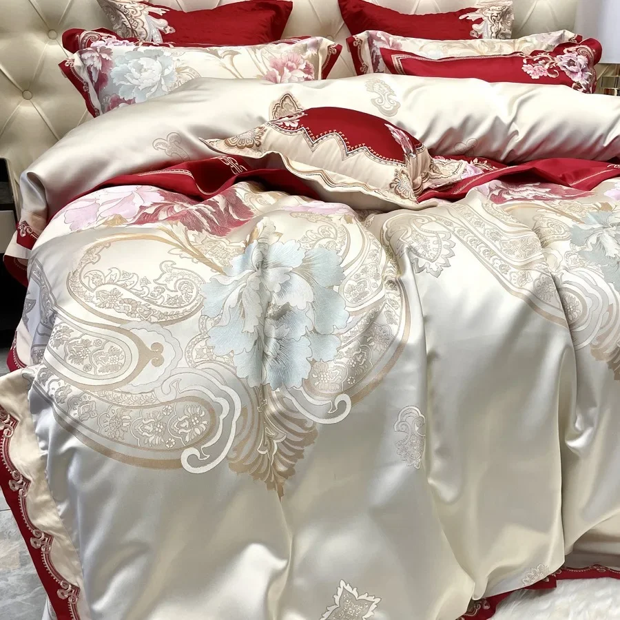 

Wedding high-end high-precision satin light luxury all cotton four piece set luxurious jacquard embroidery pure cotton high-end